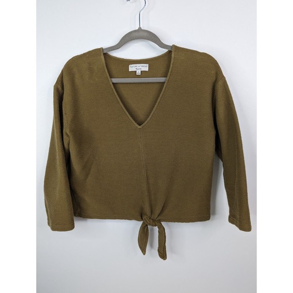 Madewell Texture & Thread M Olive Green Brown Long Sleeve Tie Front Shirt - Picture 1 of 6